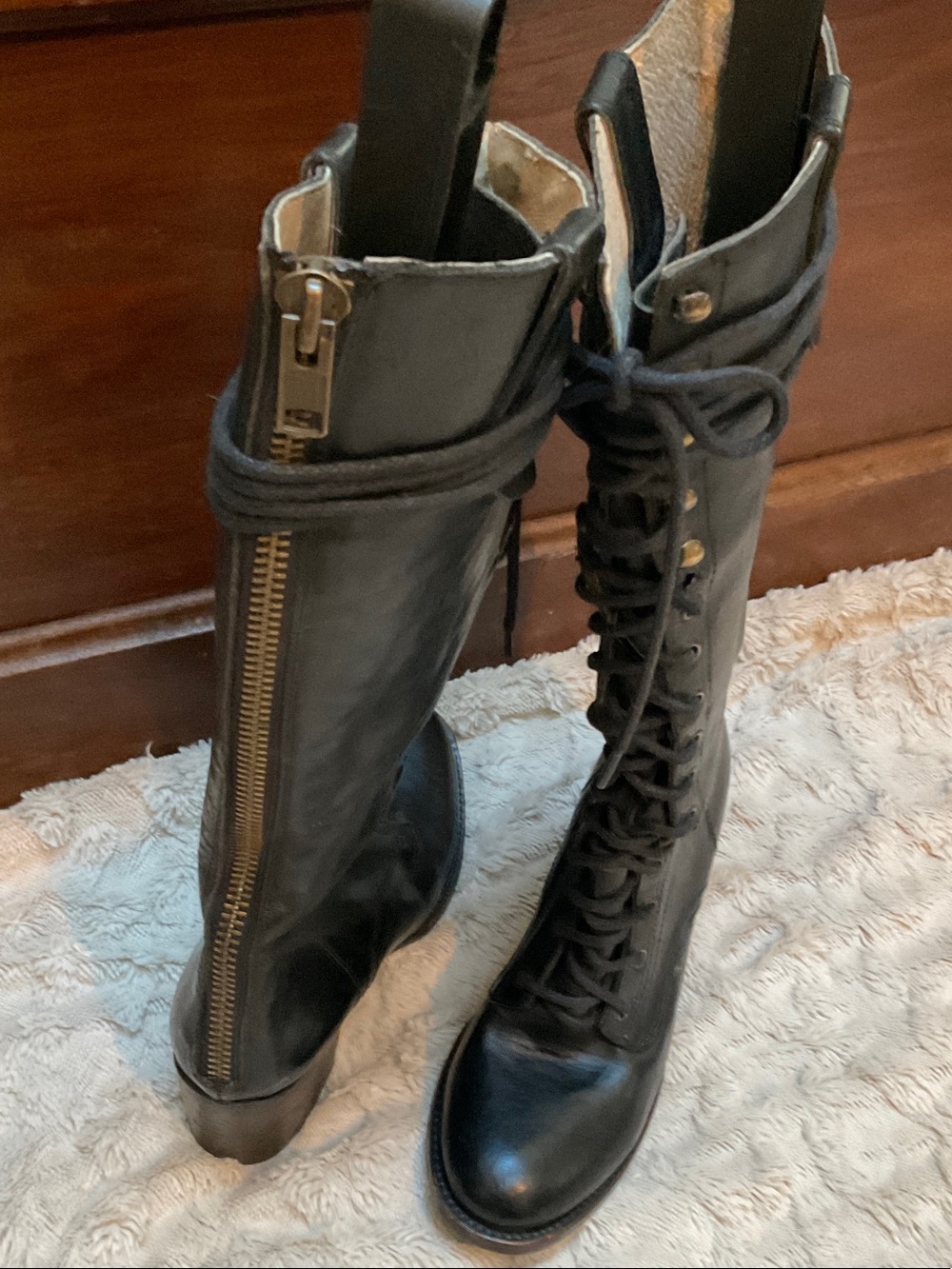Freebird by Steven Black Lace-Up Knee Boots with Side Zipper